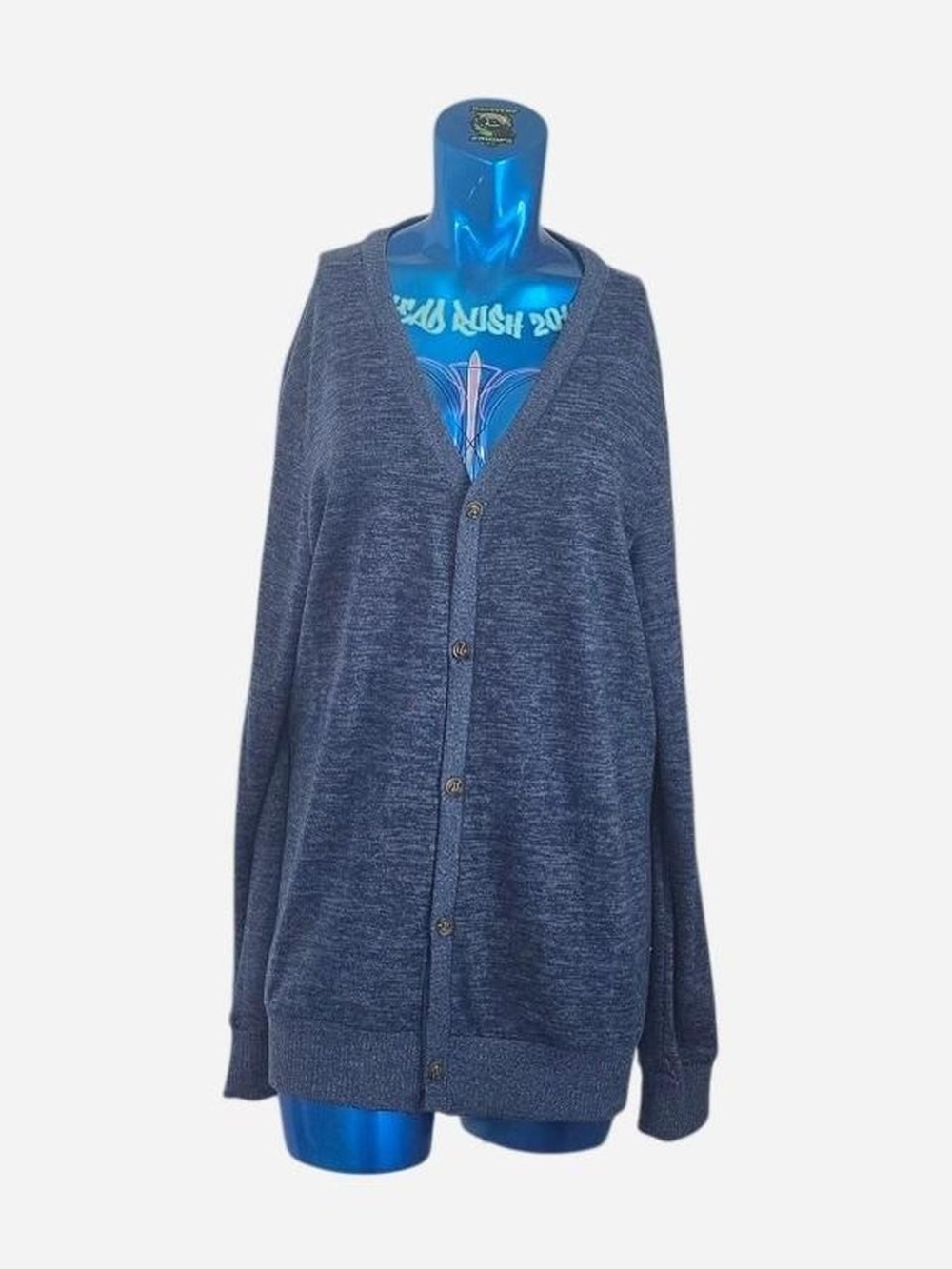 Relaxed Navy Button-Front V-Neck Cardigan Sweater